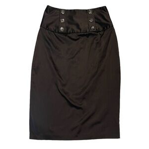 BCX Black Satin Midi Skirt with Button Accents Sz 5